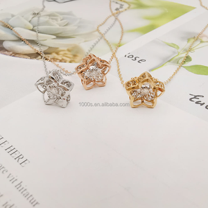 Colgante de Flor con Diamantes en Oro Amarillo para Mujer, Corte Brillante Redondo, Color G, Diamante Natural, Joyería Romántica para Uso Diario - Product Image 6
