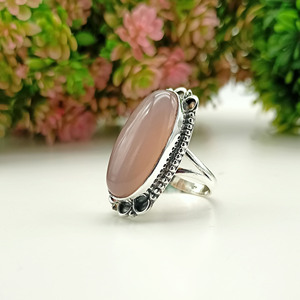 925 Sterling Silver Pink Rose <b>Quartz</b> <b>Ring</b> Classic Designer Oval Cut Natural Gemstone January Birthstone for Wedding Anniversary - Product Image 1
