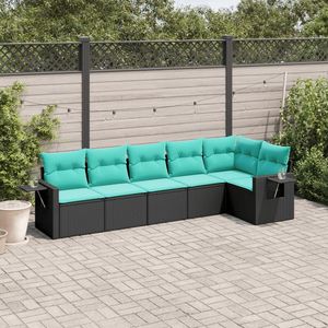 Juego de sofás de patio de ratán sintético negro de 6 piezas con cojines, conjuntos de jardín - Product Image 1