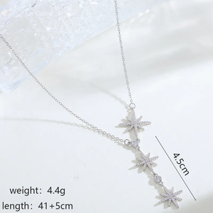 Collier pendentif étoile pour femme en acier inoxydable 304 avec incrustation de zircon naturel, chaîne en câble plaquée or 14K/18K - Product Image 1