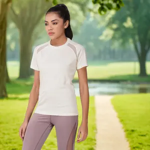 2023 Mới Nhất Thiết Kế Chất Lượng Cao 4-Cách Căng Ra Của Phụ Nữ Ngắn Tay Áo T-Shirt Cho Yoga Tập Thể Dục Chạy Activewear Phụ Nữ Hàng Đầu