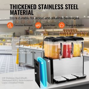 Distributore di Bevande Commerciale a 3 Serbatoi, 12L/12.7QT per Serbatoio, 370W, in Acciaio Inox, per Tè Freddo e Succhi - Product Image 4