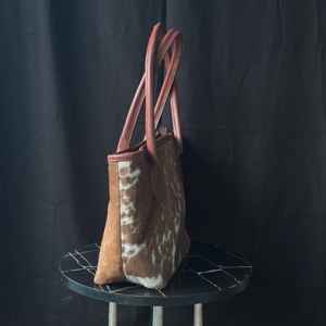 Elegante Bolso Tote de Cuero Genuino con Pelo, Bordado, Color Sólido, Estilo Vintage para Damas, Bolso de Hombro para Compras LHTB-0100 - Product Image 2