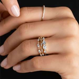 แหวนเพชรทรงลูกแพร์แท้สี่เม็ด ผลิตในห้องปฏิบัติการ พร้อมทองคำขาว 14k ของขวัญวันครบรอบ/งานเลี้ยง/สัญญา สำหรับคนรัก - Product Image 4