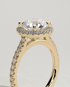 Anillo Solitario de Oro Sólido de 14K con Diamante Cultivado en Laboratorio de Corte Redondo Catedral y Halo, con Banda de Diamantes Engastados en Pavé, Joyería Fina - Product Image 5