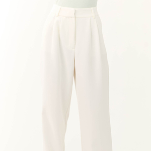<b>White</b> High Waist <b>Wide</b> <b>Leg</b> Pants Crepe Loose Fit Full Length Pleated Anti-Wrinkle Minimalist Summer <b>Women's</b> <b>Trousers</b> - Product Image 5