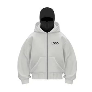 Custom Logo Embroidered Double Hood Ninja Double Layer Pullover Plus Size Heavy Full Zip Balaclava Hoodie Mens Gangster Hoodie - Product Image 3
