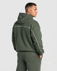 Ensemble de survêtement personnalisé vert surdimensionné pour hommes avec lignes contrastées – Qualité supérieure en molleton de coton (hoodie et pantalon large) - Product Image 3