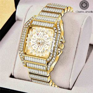 Charm_Jewells Luxury Men Stainless Steel <b>Watch</b> Round Case 43mm Analog Quartz Sapphire Crystal <b>Diamond</b> Bracelet Fashion - Product Image 1