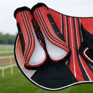 3pcs Horse Riding Set Saddle Pad Ear <b>Bonnet</b> Brushing Boots Cotton Polyester Diamond Quilted Breathable Anti Slip Equestrian - Product Image 4