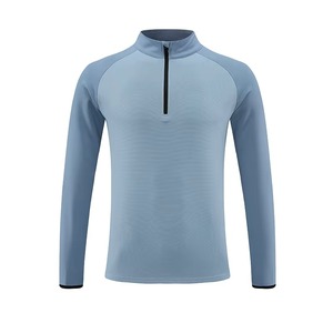 <b>Men's</b> Light Blue Raglan Sleeve Stand Collar Quick Dry Sporty Fit Long Sleeve <b>Compression</b> <b>Shirt</b> Slim Fit Knitted Polyester - Product Image 2