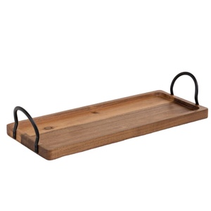 VISHAL HANDICRAFT Handmade Single-Tier Rectangular <b>Wooden</b> Serving <b>Tray</b> Stainless Steel Handle Custom Logo Custom Size OEM/ODM - Product Image 1