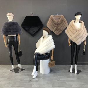 Fox Fur Breathable Knitted Velour <b>Wrap</b> Coat Women Winter Warm Mandarin Collar Shawl Solid Color Beige Brown <b>White</b> Fashion - Product Image 3