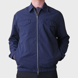 Men's Navy Blue Zipper Workwear Shirt Jacket With Pockets Turn-down Collar Regular Fit Autumn Wear - Product Image 1