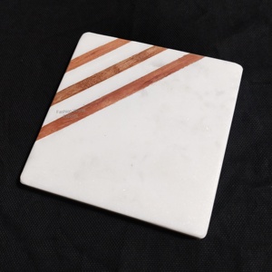 Elegante Juego de Posavasos de Madera con Incrustaciones y Mármol Blanco, Estético y Práctico para Cualquier Espacio, Alfombrillas y Protectores - Product Image 6