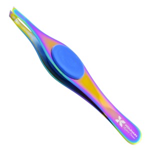 Pince à épiler professionnelle incurvée à pointe inclinée en acier inoxydable, poignée ergonomique en caoutchouc pour une épilation précise du visage - Product Image 6