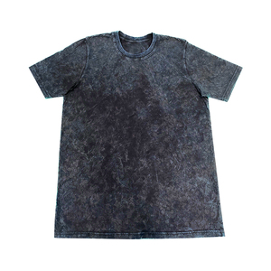 T-shirt délavé noir pour homme, col rond, manches courtes, 100 % coton, coupe classique, toutes saisons, couleur unie, haut décontracté - Product Image 2