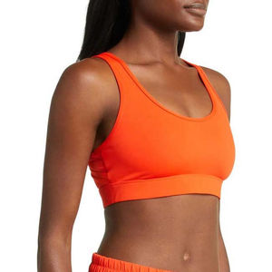 Women's Orange Solid 2 Piece Sports Set Sleeveless Crop Top Above Knee Shorts Breathable Knitted Workout Wear Spring Summer - Product Image 4