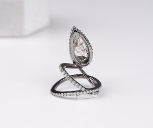 Unique <b>Snake</b> Serpent Engagement <b>Ring</b> Lab Grown Diamond <b>Snake</b> <b>Ring</b> Step Cut Pear Teardrop <b>Ring</b> 14K Black Gold <b>Ring</b> Pinky Finger - Product Image 2