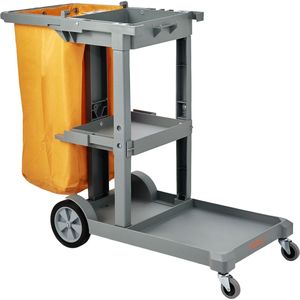 Chariot de nettoyage commercial à 3 étagères, capacité de 200 lb, sac en PVC de 25 gallons, chariot de ménage agricole en caoutchouc de 47 po x 20 po - Product Image 1