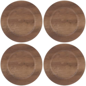 Assiettes plates rondes en bois, design minimaliste fait main, couleur unie, service de table de 4 pièces, assiettes décoratives pour table à manger en bois - Product Image 1