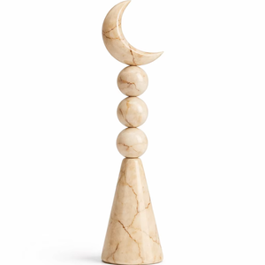 Sculpture élégante en résine crème en forme de croissant de lune, décoration de table avec motif tourbillonnant en marbre pour le bureau et la maison, résine unique - Product Image 1