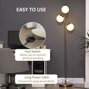 Lampada da Terra Moderna a LED Dorata con 3 Luci per Soggiorno, 27,3x27,3x168,5 cm, Paralumi Bianchi e Rosa a Globo, Design a Albero - Product Image 5