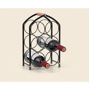 Wholesale 6 Bottle Rustic Wood Countertop Wine Rack Metal <b>Freestanding</b> Wine Holder for Kitchen Storage & Home <b>Bar</b> Decor - Product Image 2