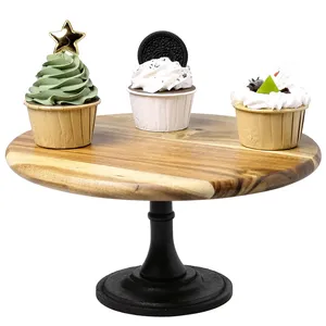 Decorative Handmade Iron Cake <b>Tray</b> Stand for Home Kitchen DecorationRound Handmade Metal Cake Platter with Black Metal Base - Product Image 2