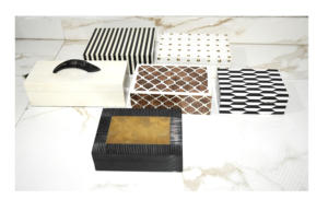 Boîte de rangement de bijoux rectangulaire en bois de luxe personnalisée, incrustation en laiton et résine, vente chaude - Product Image 4