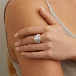 Women's 18K <b>Gold</b> Diamond <b>Cocktail</b> <b>Ring</b> Rhodium Plated Round Brilliant Cut Luxury Geometric Wedding Band - Product Image 2