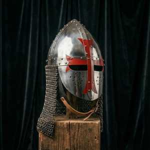 Casque de croisé templier en acier de calibre 18 |   Casque de Chevalier Médiéval avec Croix Rouge |   Cosplay - Product Image 2