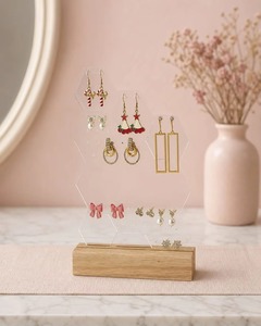 <b>Acrylic</b> Jewelry <b>Display</b> <b>Stand</b> with Wooden Base | Earring Holder for Retail & Home - Product Image 4