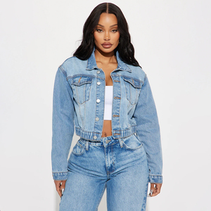 Veste en jean tricotée unisexe OEM, manteau d'hiver décontracté, coupe oversize, respirant, 100% coton pour femmes, vestes en jean personnalisées avec logo - Product Image 1