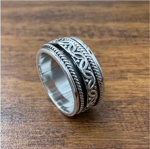 925 Sterling Silver <b>Spinner</b> Textured Wide Band <b>Ring</b> (10.2 Grams) Gift Jewelry for Unisex Daily Wear - Product Image 3