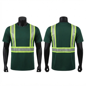 เสื้อยืดทำงานผ้าฝ้าย/ใยไผ่พรีเมียม 160 GSM ซับเหงื่อ ป้องกันรังสียูวี พร้อมแถบสะท้อนแสงสีเขียว ชุดทำงานสั่งทำพิเศษแบบดิจิทัล - Product Image 1