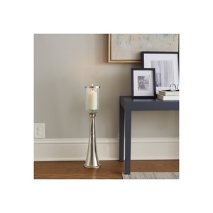 Modern <b>Candlestick</b> Holder with Frosted Glass Cylinder 34 Inch <b>Tall</b> Home Decoration Durable Metal Stand - Product Image 4