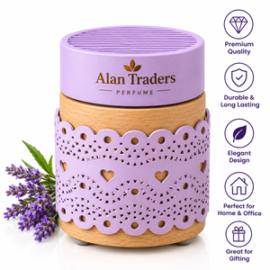 Alan Traders <b>Perfume</b> Lamp Wooden <b>Aromatic</b> Diffuser Purple Lace Design Bamboo Base Durable All-Season Use Ramadan Eid Home Decor - Product Image 1