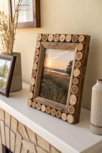 Handmade Rustic Wooden Photo Frame Rectangular Vertical Tabletop Decor With Natural <b>Wood</b> <b>Slice</b> Border - Product Image 1