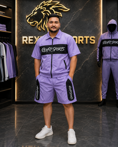 REXFIT SPORTS 2026 <b>Men</b>’s Lavender Nylon <b>Short</b> Sleeve Tracksuit Set Full <b>Zip</b> Jacket and <b>Shorts</b> Custom Sportswear Regular Fit - Product Image 5