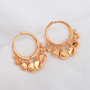 Boucles d'oreilles créoles en argent sterling 925 plaqué or rose 100 % pur avec breloques disques unis, style bohème, bijoux pour femme à porter au quotidien - Product Image 2