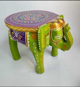 <b>Decorative</b> Eco-Friendly Wooden <b>Elephant</b>-Shaped Stool Handcrafted Art Deco Design Hand-Painted Traditional Motifs Retirement - Product Image 1