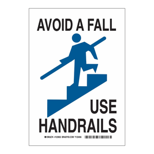 Brady Avoid a Fall <b>Handrail</b> Sign for Indoor and <b>Outdoor</b> Fall Prevention Metal Floor Sign - Product Image 2