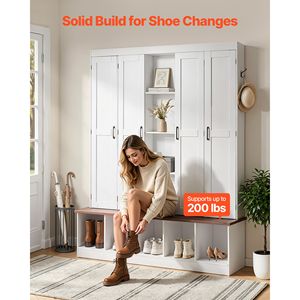 Mueble de Entrada 4 en 1 de 63 Pulgadas de Ancho con Banco, Almacenamiento para Zapatos, Ganchos para Colgar y Armario - Product Image 5