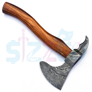 Hache à barbe personnalisée en acier Damas à lame pleine, manche en bois, hache de chasse et de camping, véritable hache de guerre avec étui en cuir, cadeau idéal - Product Image 4