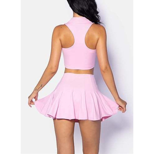 Women Tennis Skirt Set 2 Piece Cropped Polo Skort Outfit High Waist Pleated <b>Athletic</b> Tennis Wear With Inner Shorts Pocket Wholes - Product Image 4