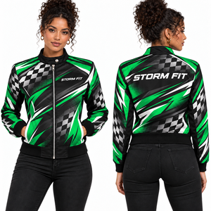 Chaqueta de estilo deportivo para mujer, cuello alto, con cremallera, cortavientos, abrigos de invierno, impresión por sublimación, frente tejido, logotipo de marca personalizado - Product Image 5