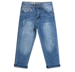 Jean droit délavé style hip-hop décontracté pour enfant avec décoration délavée - Product Image 3
