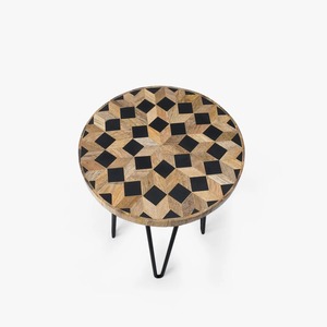 Jardinière artisanale en bois incrusté de nacre avec support métallique de luxe pour plantes d'intérieur - Product Image 1