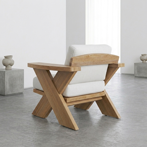 Sillón de Madera de Teca Sólida, Moderno, con Estructura en X, de Lujo, para Patio, Jardín, Interior, Sofá Individual con Cojín, Silla de Descanso - Product Image 4